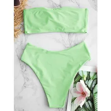 ZAFUL Women's Strapless High Cut Bikini Set - Trendy Swimwear