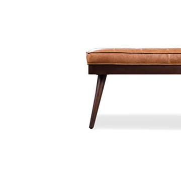 POLY & BARK 55" Tufted Leather Bed Bench for Bedroom End of Bed - Living Room Entry Way Bench - Pure Italian Leather Upholstery with a Solid Wood Frame - Ottoman Bench with Wooden Legs - Cognac Tan