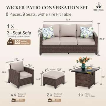 HERA'S HOUSE 8-Piece Outdoor Sectional & Fire Pit Set