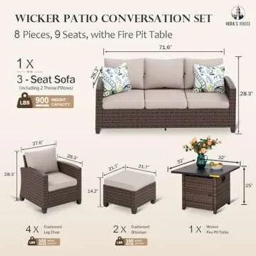 HERA'S HOUSE 8-Piece Outdoor Sectional & Fire Pit Set