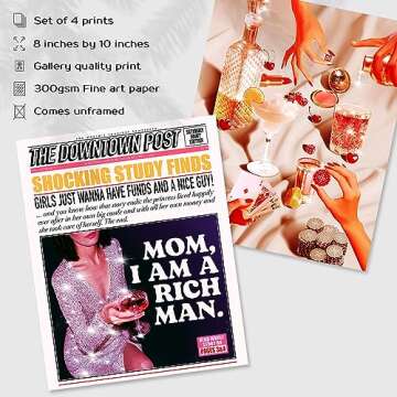 GIFTSFARM Vintage Funky Disco Ball Champagne Poster for Room Aesthetic, Funny Hot Girl Quotes Wall Art, Retro Preppy Room Decor for Bedroom Bathroom, Wall Decor (Set of 4, Unframed)