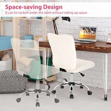 Giantex Faux Fur Office Chair, Armless Home Desk Chair, Height Adjustable Swivel Cute Chair, Middle Back Chair w/Chrome Base, Modern Fuzzy Vanity Chair, Rolling Task Chair for Study Bedroom (Ivory)