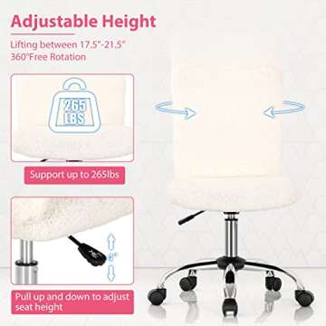 Giantex Faux Fur Office Chair, Armless Home Desk Chair, Height Adjustable Swivel Cute Chair, Middle Back Chair w/Chrome Base, Modern Fuzzy Vanity Chair, Rolling Task Chair for Study Bedroom (Ivory)