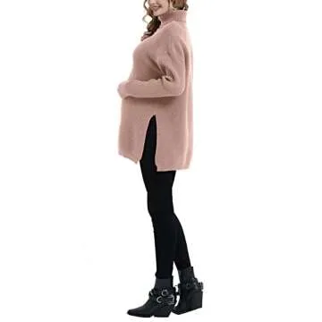 GINKANA Maternity Jumper Sweater for Pregnant Women Long Sleeve Casual Tunic Sweater Pullover Sweater Pregnancy Tops,Dark Apricot,L