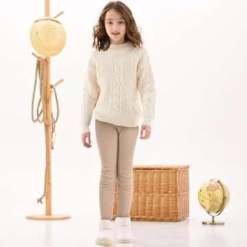 BOOPH Girls Winter Leggings Fleece Lined Kids Basic Pants for 4-5T Beige