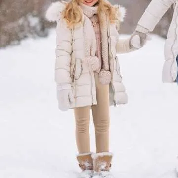 BOOPH Girls Winter Leggings Fleece Lined Kids Basic Pants for 4-5T Beige