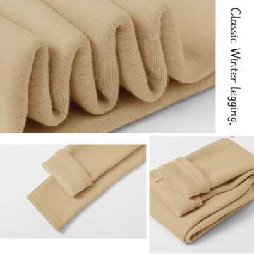 BOOPH Girls Winter Leggings Fleece Lined Kids Basic Pants for 4-5T Beige