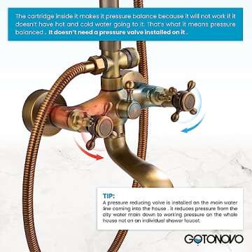 gotonovo Antique Brass Shower Faucet - 3-in-1 Shower System