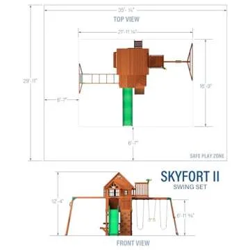 Backyard Discovery, Skyfort II Playground Cedar Wood Swing Set with Playhouse Fort, Sandbox, Picnic Table, Slide, Monkey Bars, Swings, Rock Climber, Outdoor Playset for kids Age 3-10 years