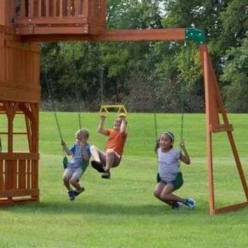 Backyard Discovery, Skyfort II Playground Cedar Wood Swing Set with Playhouse Fort, Sandbox, Picnic Table, Slide, Monkey Bars, Swings, Rock Climber, Outdoor Playset for kids Age 3-10 years