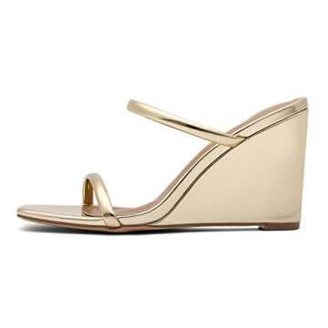 DREAM PAIRS Womens Gold Wedge Sandals for Summer Style