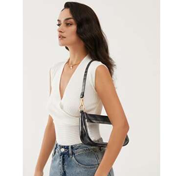 Clear Shoulder Handbag Classic 90s Purse Women Vegan Leather Crocodile Crossbody Bag (Black)