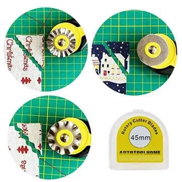 AUTOTOOLHOME 45mm Rotary Cutter Set with 9 Pack Replacement Rotary Blades Skip Rotary Blades Pinking Rotary Blades for Sewing Fabric Leather Quilting Cutter Paper Perforating Tool