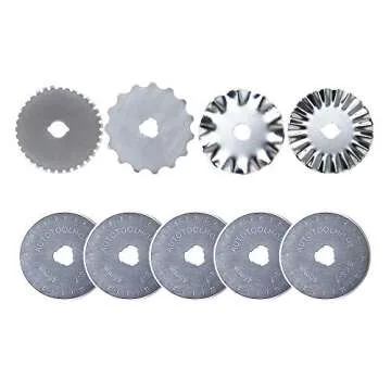 AUTOTOOLHOME 45mm Rotary Cutter Set with 9 Pack Replacement Rotary Blades Skip Rotary Blades Pinking Rotary Blades for Sewing Fabric Leather Quilting Cutter Paper Perforating Tool