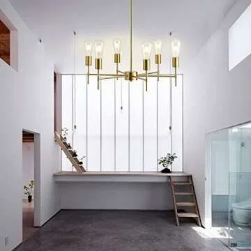 Xilicon Modern Sputnik Chandelier Light Fixture 6 Light Brushed Nickel Mid Century Pendant Lighting Ceiling Light for Dining Room Living Room Hanging