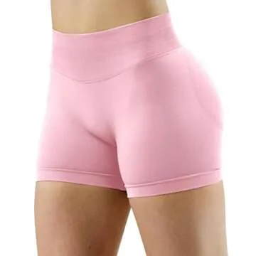 Unthewe Womens Workout Seamless Scrunch Butt Lifting Shorts High Waisted Tummy Control Gym Yoga Shorts(U516-Pink-S)
