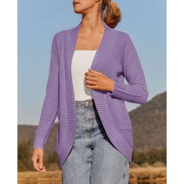 ZESICA Women's Open Front Long Sleeve Knit Cardigan