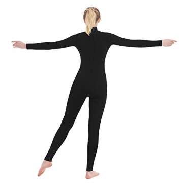 SUPRNOWA Women's Jumpsuit Bodycon Full Body Footless Unitard Long Sleeve Bodysuit with Zipper Comfortable Spandex One-Piece Dance Costume (Small, Black)
