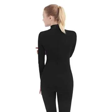 SUPRNOWA Women's Jumpsuit Bodycon Full Body Footless Unitard Long Sleeve Bodysuit with Zipper Comfortable Spandex One-Piece Dance Costume (Small, Black)