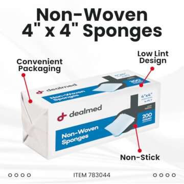 Dealmed Non-Woven Gauze Sponges - 4-Ply, 4" x 4" All-Purpose Non-Sterile Absorbent Dental Gauze Woun...