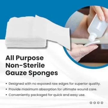 Dealmed Non-Woven Gauze Sponges - 4-Ply, 4" x 4" All-Purpose Non-Sterile Absorbent Dental Gauze Wound Care for First Aid Kit/Medical Facilities, 200 Count (Pack of 1)