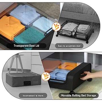 Under Bed Storage with Wheels and Lid, Under Bed Rolling Storage with XXL Large Capacity, Under the Bed Storage for Bedroom Under Bed Storage Containers for Clothes Shoe Blanket Toy Book byAUING,2Pack