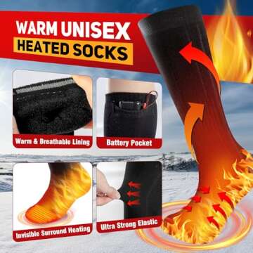 Heated Socks for Men Women, 4000mAh Rechargeable Heated Socks with 3 Heat Settings, Electric Heated Socks Foot Warmer Thermal Socks for Hunting, Skiing, Fishing, Camping, Hiking, Winter Outdoor Sports