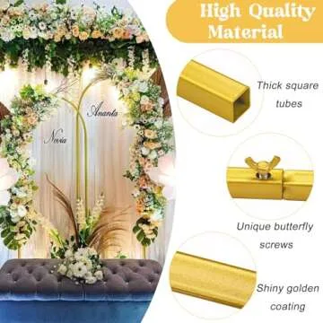 Arch Backdrop Stand 5FT Balloon Arch Stand Stable Gold Wedding Arch Frame Metal Arch Backdrop Stand for Wedding Ceremony Birthday Party Bridal Baby Shower Banquet Decoration