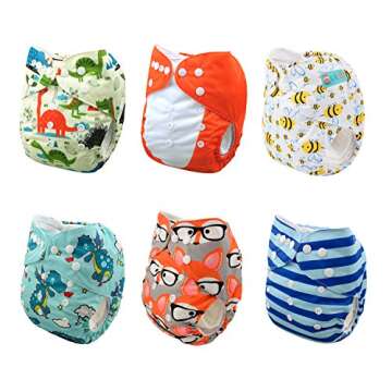 ALVABABY 6 Pack Cloth Diaper with 12 Inserts One Size Adjustable Washable Reusable Diaper Cover for ...