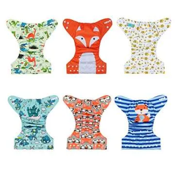 ALVABABY 6 Pack Cloth Diaper with 12 Inserts One Size Adjustable Washable Reusable Diaper Cover for Baby Girls and Boys
