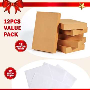 JOYIN 12PCS Christmas Shirt Gift Boxes with Lids for Presents, 14.25" x 9.5" x 1.8" Brown Kraft Clot...