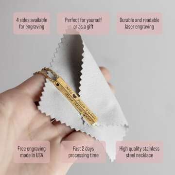 MIA·MIA Personalized Vertical Bar Necklace for Women – Custom Engraved 4-Sided Stainless Steel Nameplate Necklace – Gift for Mother’s Day, Coordinates, Dates, Roman Numerals, Friendship, Christmas