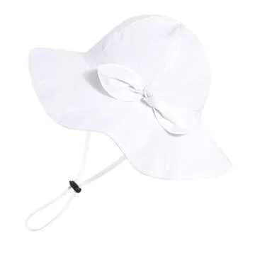 Baby Girl Sun Hat with UPF 50+ Outdoor Adjustable Beach Hat with Wide Brim Bucket Hats (0-6 Months,W...