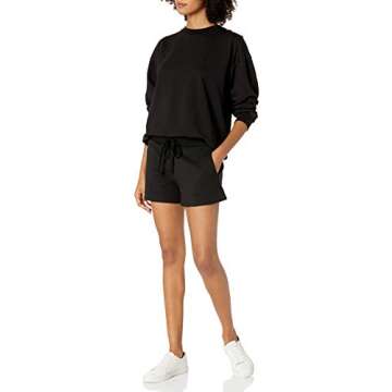 The Drop Women's Margot Loose Long Sleeve Crewneck Drop Shoulder Sweatshirt, Black, M