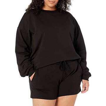 The Drop Women's Margot Loose Long Sleeve Crewneck Drop Shoulder Sweatshirt, Black, M