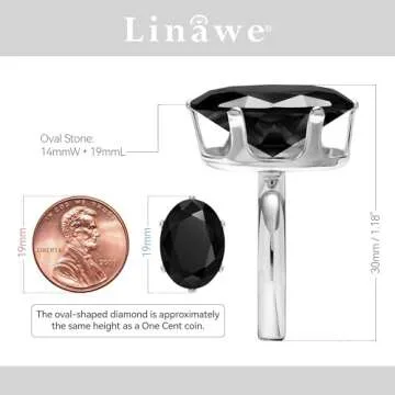 Linawe Black Rings for Women, Cubic Zirconia Imitation Diamond Emo Ring, Silver Crystal Gemstone Bir...