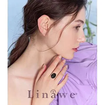 Linawe Black Rings for Women, Cubic Zirconia Imitation Diamond Emo Ring, Silver Crystal Gemstone Birthstone Rhinestone Gothic Chunky Vintage Adjustable Ring Costume Jewelry