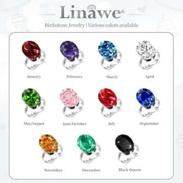 Linawe Black Rings for Women, Cubic Zirconia Imitation Diamond Emo Ring, Silver Crystal Gemstone Birthstone Rhinestone Gothic Chunky Vintage Adjustable Ring Costume Jewelry