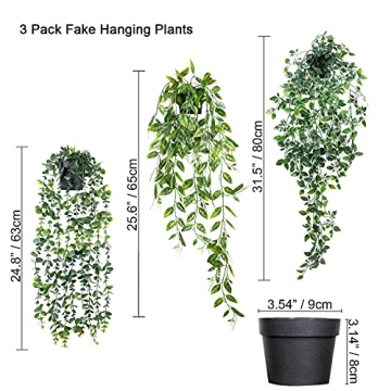 Artificial Hanging Plants 3 Pack - Lifelike Decor
