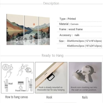 Mountain Wall Art Set of 3 - Framed Nature Decor