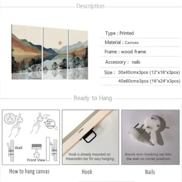 Mountain Wall Art Set of 3 - Framed Nature Decor