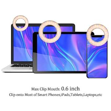 Whellen Selfie Ring Light for Phone, Laptop, Tablets Camera Photography Video, Rechargeable Clip on Ring Light Portable Selfie Fill Light with 40 LED