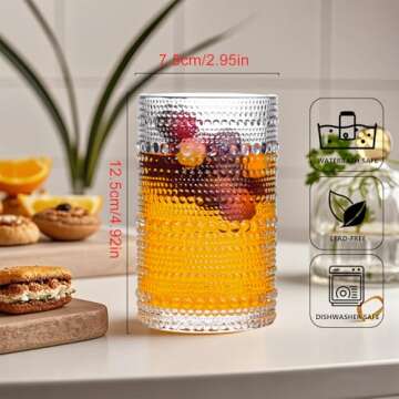 Galssmagic Hobnail Drinking Glasses,12 oz Vintage Glasses Drinking Glassware,Bubble Glasses Drinking Textured Glass Cups Set of 6
