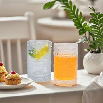 Galssmagic Hobnail Drinking Glasses,12 oz Vintage Glasses Drinking Glassware,Bubble Glasses Drinking Textured Glass Cups Set of 6