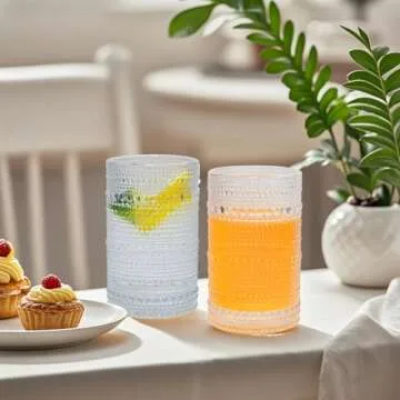 Galssmagic Hobnail Drinking Glasses,12 oz Vintage Glasses Drinking Glassware,Bubble Glasses Drinking Textured Glass Cups Set of 6