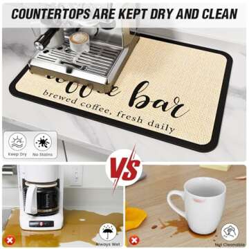 DK177 Coffee Mat Coffee Bar Mat Hide Stain Absorbent Drying Mat with Waterproof Rubber Backing Fit Under Coffee Maker Coffee Machine Coffee Pot Espresso Machine Coffee Bar Accessories-24"x16"