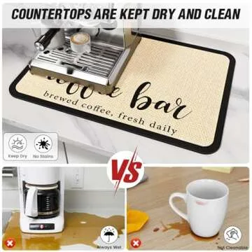 DK177 Coffee Mat Coffee Bar Mat Hide Stain Absorbent Drying Mat with Waterproof Rubber Backing Fit Under Coffee Maker Coffee Machine Coffee Pot Espresso Machine Coffee Bar Accessories-24"x16"