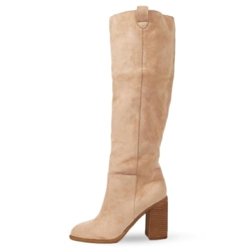 Erocalli Suede Knee-High Boots - Chunky Block Heel Fashion Footwear