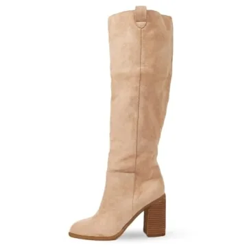 Erocalli Suede Knee-High Boots - Chunky Block Heel Fashion Footwear