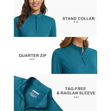 MAGCOMSEN Womens 1 4 Zip Pullover Long Sleeve UPF 50+ Quick Dry Athletic Hiking Workout Shirts for Women Peacock Blue XL